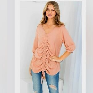 Zia Peach Long Sleeve Ruched Top NWT Small